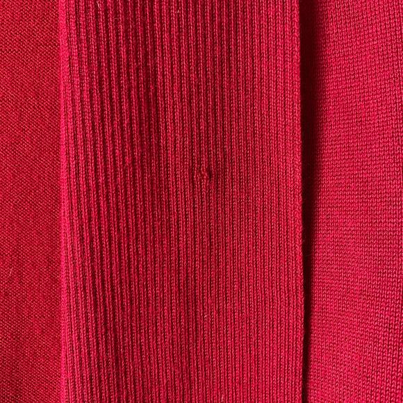 Pointelle Long Red Cardigan Sweater Open Front Folded Neckline Size Small - Picture 12 of 16